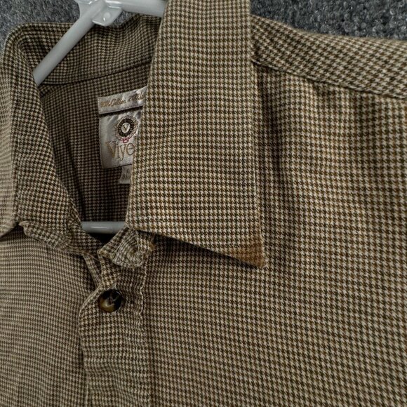 Viyella Cotton Wool Blend Button Up Shirt Men Long Sleeve Houndstooth Size 16 - Picture 8 of 16